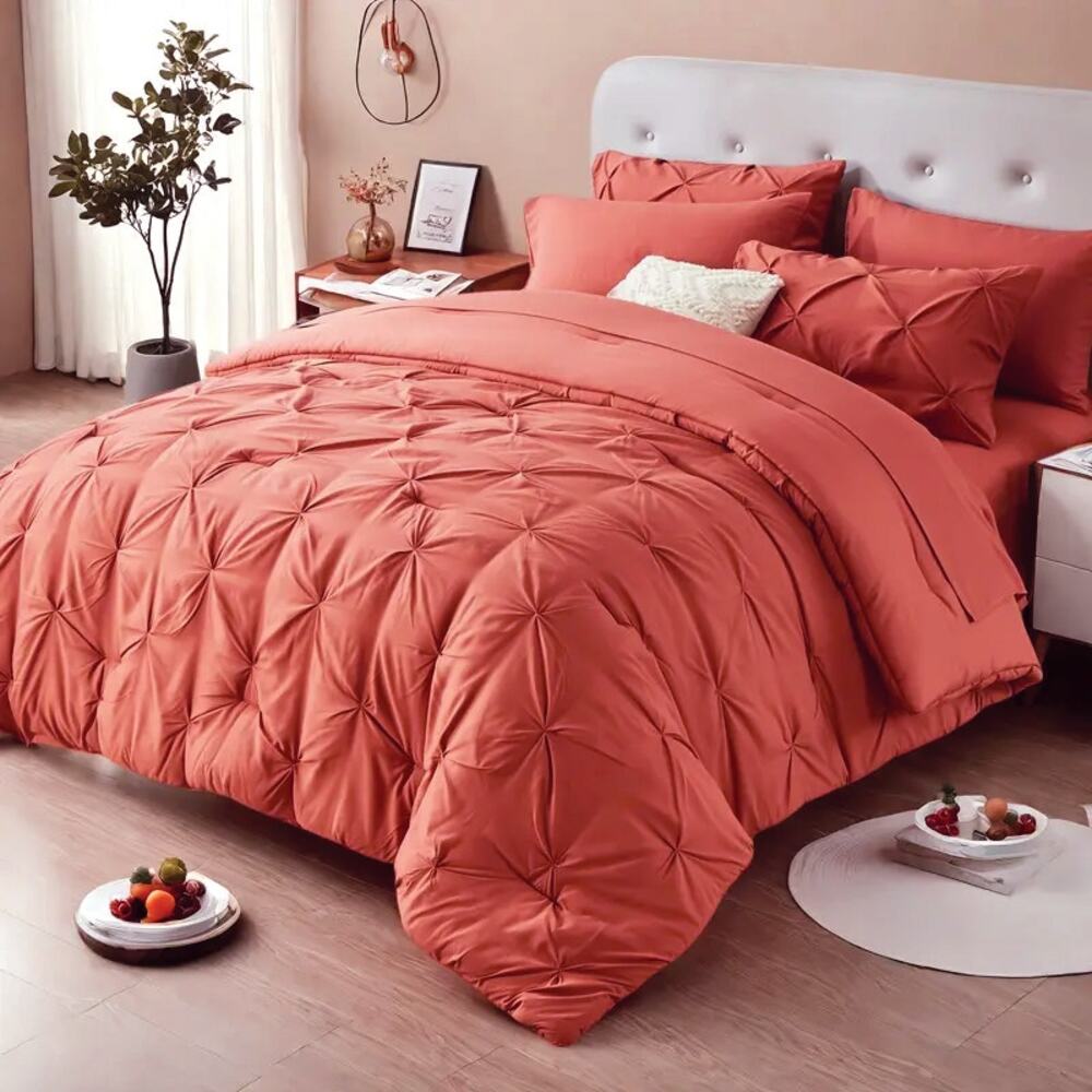 Threshold Pinch Pleat Salmon Coral Cotton, Queen Duvet Cover Button Closure EUC